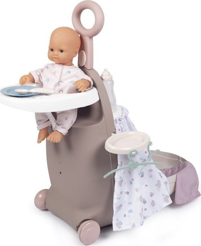 Lodër karrucë kukulle Smoby Baby Nurse, për kukulla deri 42cm, me krevat dhe tavolinë ngrënieje, rozë