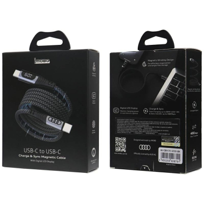 Кабел за полнење Audi USB C во USB C, 60W 20V 3A, 1.2m, црн
