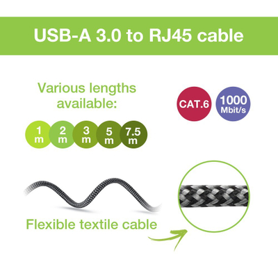 Мрежен кабел Techly USB-A во RJ45, Gigabit Ethernet, 1 m, црно-сребрена боја