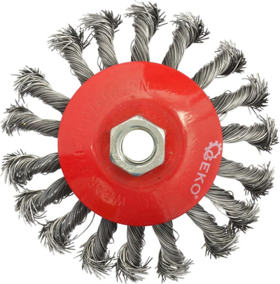 Furçë radiale kupë GEKO 115 mm, filetë M14, çelik, e kuqe