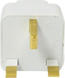 Adapter udhëtimi për prizë nga UK në EU, 250V, plastik, i bardhë