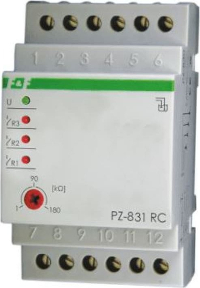 Rele F&F PZ-831RC-B, kontroll i nivelit të lëngjeve, trigjendësh, 1-100kΩ, 230V AC