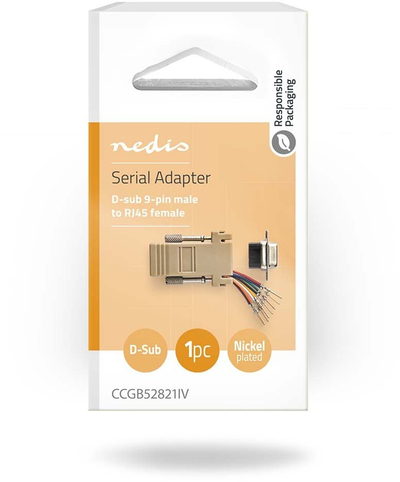 Adapter serial Nedis D-SUB 9-pin male në RJ45 female, kontakte të veshura me nikel, ngjyrë ivory
