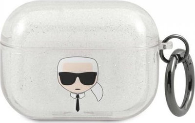 Kuti mbrojtëse Karl Lagerfeld Head Glitter për AirPods Pro, TPU, transparente