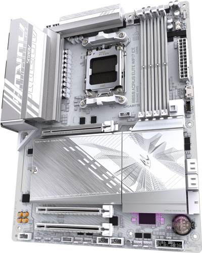 Pllakë amë GIGABYTE B850 AORUS ELITE WIFI7 ICE, DDR5 gjer në 8200MHz, PCIe 5.0, e bardhë