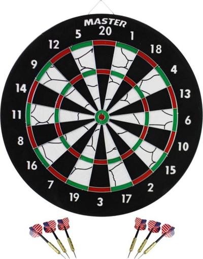 Set dart MASTER 2 in 1, tabelë 45 cm, 6 shigjeta, i zi