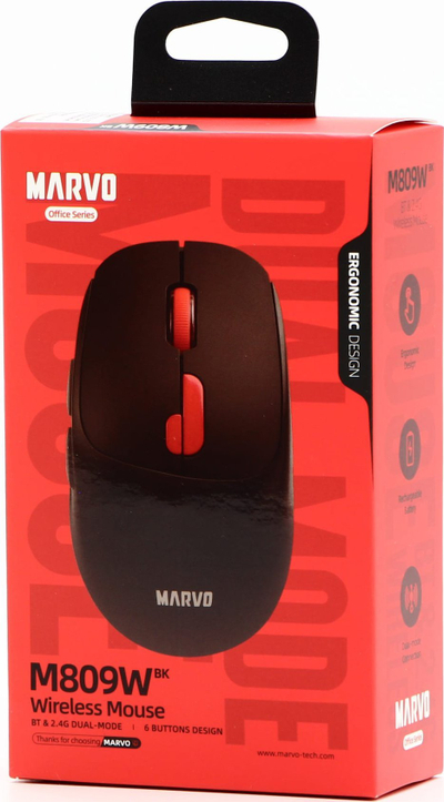 Бежичен глушец Marvo M809W, 1600DPI, оптички, црн
