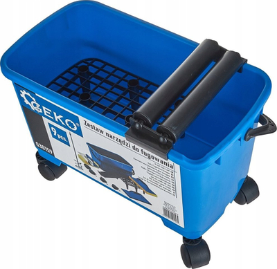 Set veglash për fugim pllaka GEKO G30159, 9 pjesë, kove me rrota, blu