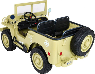 Makina elektrike për kalamaj Baby Active Retro Military Vehicle 4x4, me drita që punojnë, ngjyrë rëre