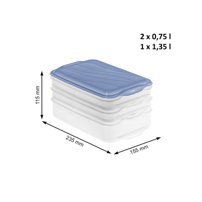 Set enësh frigoriferike Rotho Foodcenter Rondo, 3 copë, 2x0.75L 1x1.35L, blu