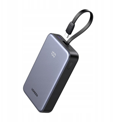 Power Bank UGREEN PB209, 20000mAh, 22.5W Fast Charge, me kabllo USB C të integruar, i zi