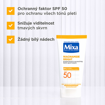 Krem Mbrojtës dhe Korrektues për Njollat e Errëta SPF 50 Niacinamide Bright Mixa, 50 ml