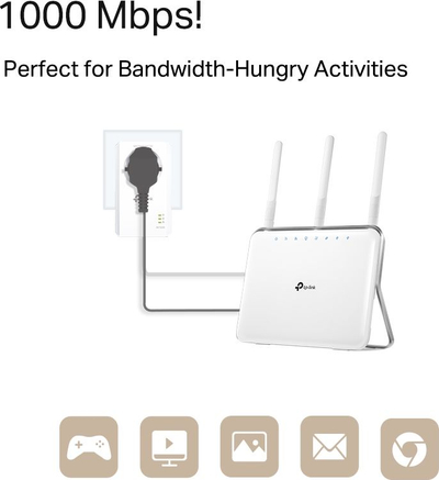 Adapter powerline TP-Link TL-PA7017P KIT, 1000 Mb/s, port gigabit, me prizë mrena vetes