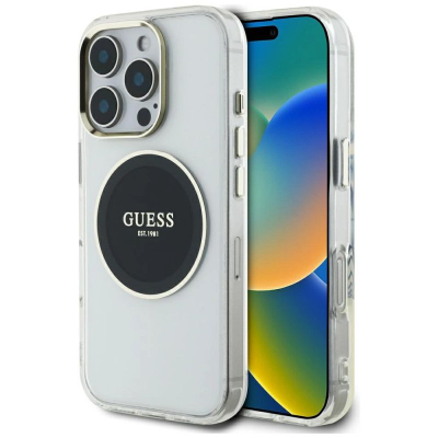 Футрола за телефон Guess IML Metal Colored Circle, MagSafe, за iPhone 16 Pro, проѕирна
