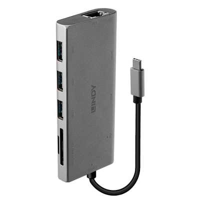 Docking station USB C Lindy DST Mini Plus, HDMI 4K dhe VGA, Power Delivery 100W, gri