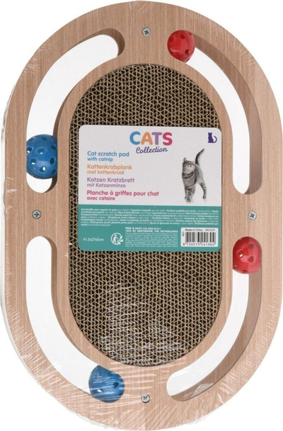 Dyshek gërvishtës për mace Cats Collection, karton i valëzuar, lodër me toptha, ngjyrë druri
