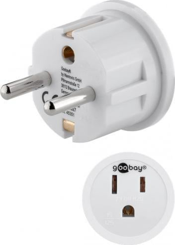 Adapter udhëtimi për prizë US në EU, Type B në CEE 7/7, i bardhë