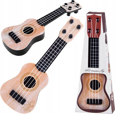 Kitarë lodër mini ukulele, 25 cm, plastike, ngjyrë dru natyral