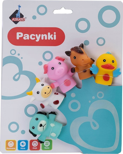 Сет кукли за прсти Аскато Животни, 5 парчиња, 6 см, повеќебојни