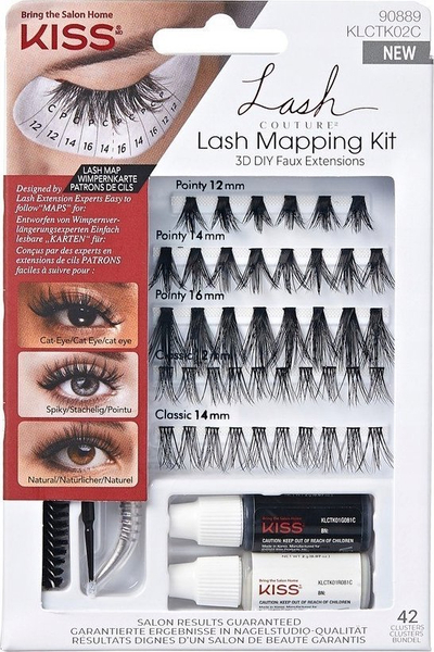 Сет лажни трепки Kiss Lash Couture Clusters 3D Lash Mapping Kit, 42 снопчиња, 1 пакување, црни