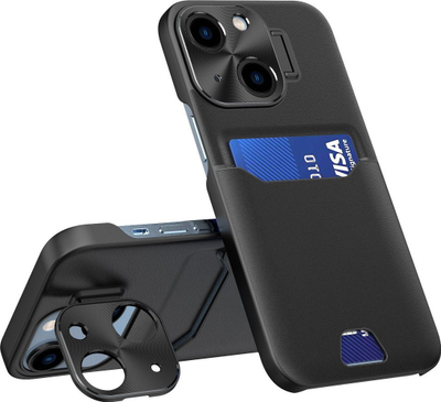 Kapak telefoni Hurtel për Samsung Galaxy S23 Ultra, lëkurë me qëndrim, mbajtës kartelash, i zi