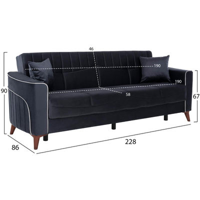 Divan-Shtrat 3 ulëse PORTMAN, 228×86×90 cm HM3247.01, gri/ kaltër