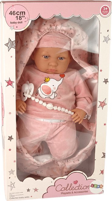Kukull bebe NoName Collection, 46cm, me biberon dhe foleshë, rozë