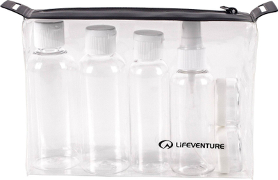 Set shishesh për udhëtim Lifeventure Flight Bottle Set, kontenierë silikoni, etui që s’përpin ujë, shumëngjyrëshe