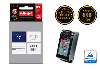 Ngjyrë për printer Activejet AH-17N (zëvendësim për HP 17 C6625A), 47 ml, e kaltër / vjollcë /  e verdhë