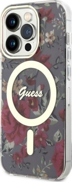 Mbrojtëse telefoni Guess GUHMP14LHCFWSA për iPhone 14 Pro, MagSafe, e gjelbër khaki me lule