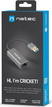 Kartë rrjeti Natec Cricket NNC-1924, USB 3.1, RJ45 Gigabit, gri