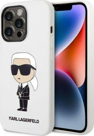 Kapak telefoni Karl Lagerfeld KLHCP14LSNIKBCH, për iPhone 14 Pro, silikon, i bardhë