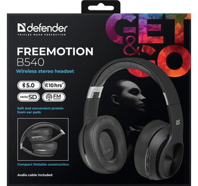 Kufje DEFENDER FreeMotion B540, Bluetooth, 40mm, 10h, të zeza