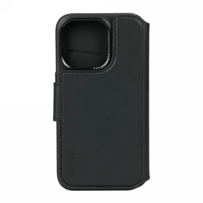 Këllëf-portofol Decoded Leather Detachable Wallet për iPhone 15 Plus, lëkurë, i zi