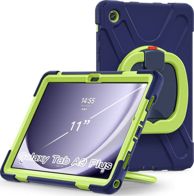 Këllëf tableti Tech-Protect X-Armor për Galaxy Tab A9+ 11", me xham të integrun, me dorezë-stand, blu me jeshile