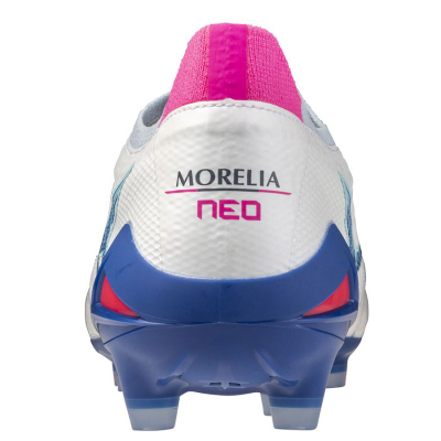Këpucë futbolli Mizuno Morelia Neo IV Beta Elite FG, për fushë me bar natyral, të bardha me turkeze dhe rozë