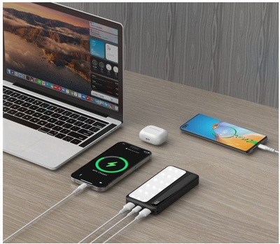 Powerbank Rebeltec P10 LCDPD me llampë, 10000mAh, 22.5W PD, i zi