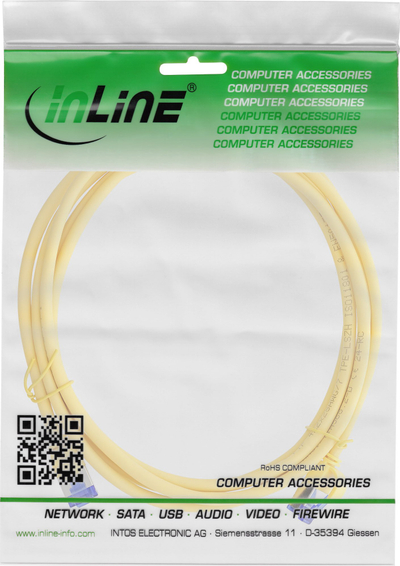Kabllo rrjeti InLine Patch Cable Slim, Cat.6A S/FTP, PoE, 1m, e verdhë
