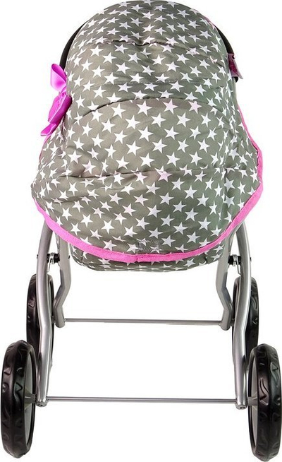 Karrocë lodër për kukulla Gray Doll Stroller, skelet metalik, me kapak, gri me yje