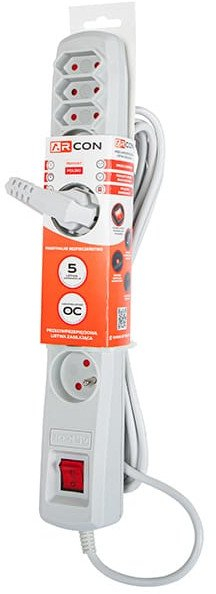 Zgjatës elektrik R8 Power Filter, 5m, me mbrojtje tensioni, gri