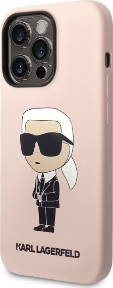 Mbajtëse telefoni Karl Lagerfeld KLHMP14LSNIKBCP, për iPhone 14 Pro, silikon, MagSafe, rozë