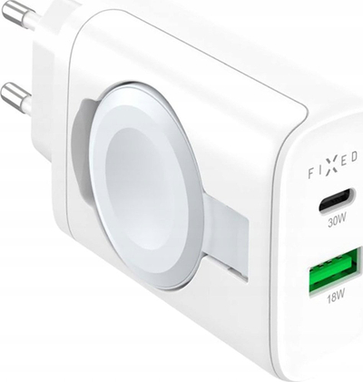Karikues prizë FIXED Socket 33W, USB A, USB C, karikues për Apple Watch, i bardhë