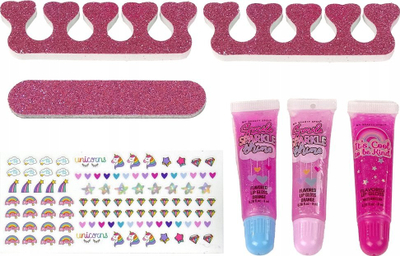 Set make-up për kalamaj Leantoys, llak thonjsh, paletë hijesh sysh, rozë