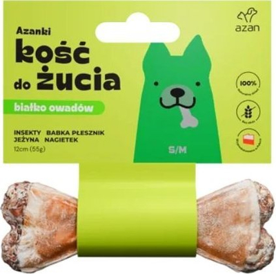 Kockë përtypëse për qen Azanki Chew Bone, 12cm, me insekte dhe tërshërë, natyrale