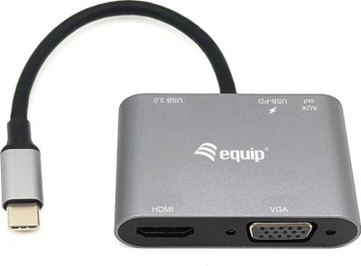 Адаптер USB C Equip 5 во 1, HDMI VGA USB 3.0 AUX PD, сив