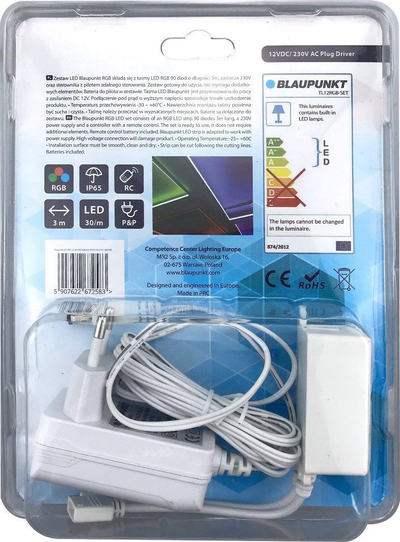 Shirit LED Blaupunkt RGB, 3m, 12V, IP20, me telekomandë