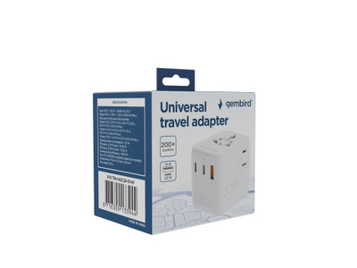 Adaptues universal udhëtimi Gembird UPA 20W, 3 porta USB, prizë ndërkombëtare, i zi