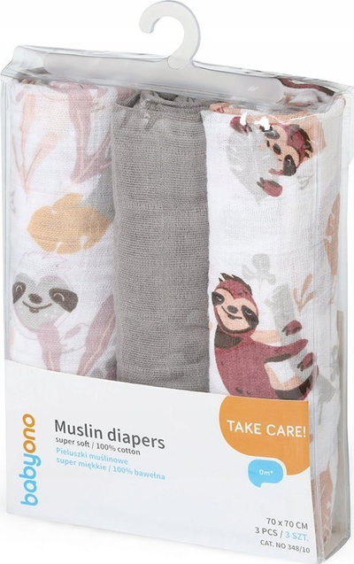 Pelena BabyOno Muslin (348/10), 3 copë, të hirta