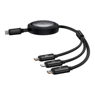 Kabllo karikimi Baseus Free2Draw 3in1, USB C Lightning Micro USB, 100W, 1.1m, e zezë