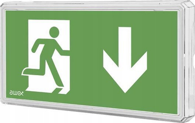 Piktogram sigurie AWEX PN26, 100x200mm, ISO7010 dalje emergjence poshtë, jeshil